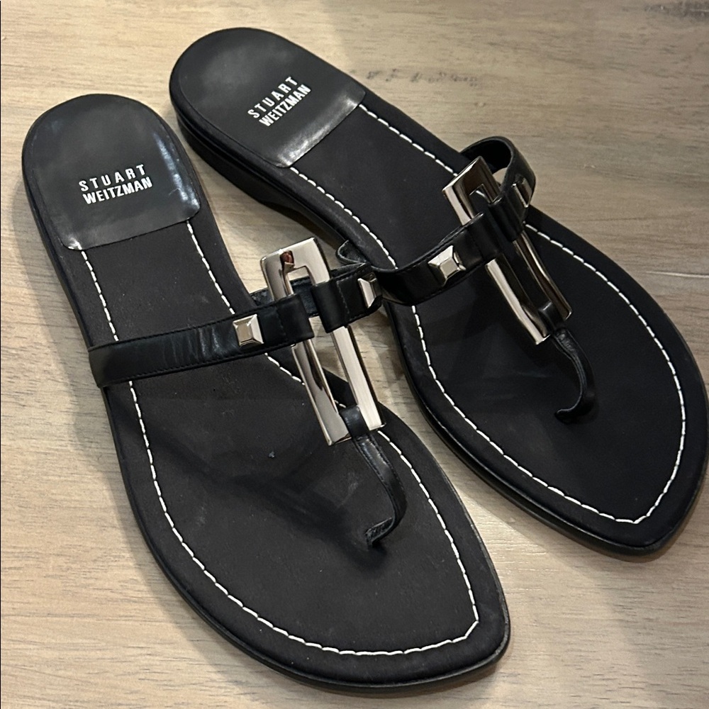 Stuart Weitzman Black Leather Sandals